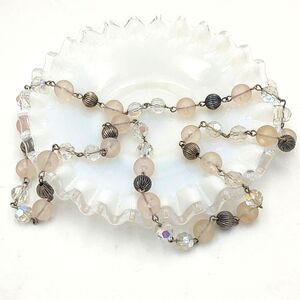 Vintage Aurora Borealis Crystal & Pink  Orb Necklace